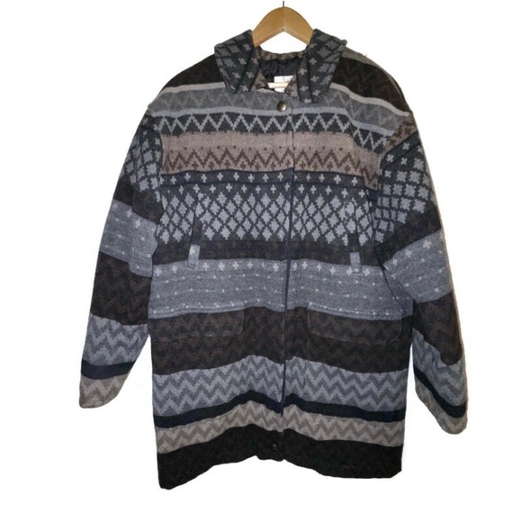Vintage Steilmann  Wool Blend Aztec Print Mid length Coat SZ  L - Picture 1 of 9